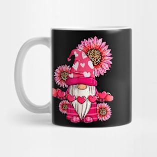 Happy Valentine's Day Gnome with Leopard Sunflower Valentine Mug